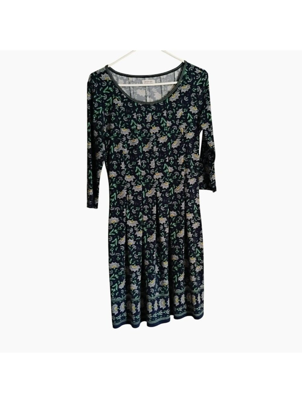 Max Studio Womens Floral Print Scoop Neck Dress 3/4 Sleeves Stretchy Size M